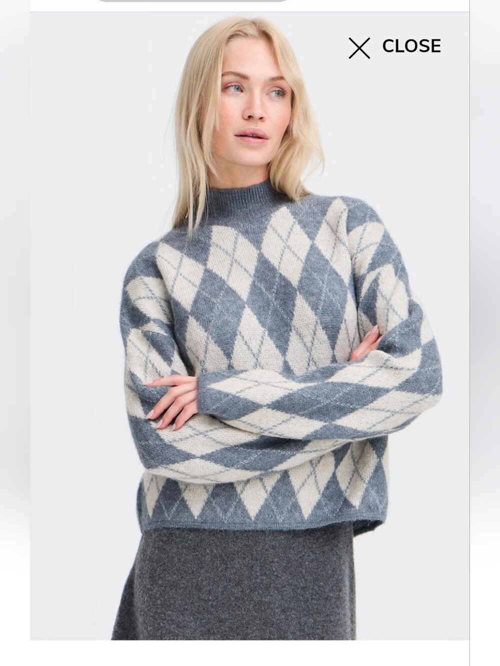 NWT b.young Bynafta Shimmer Argyle Sweater Mock Neck Grey S